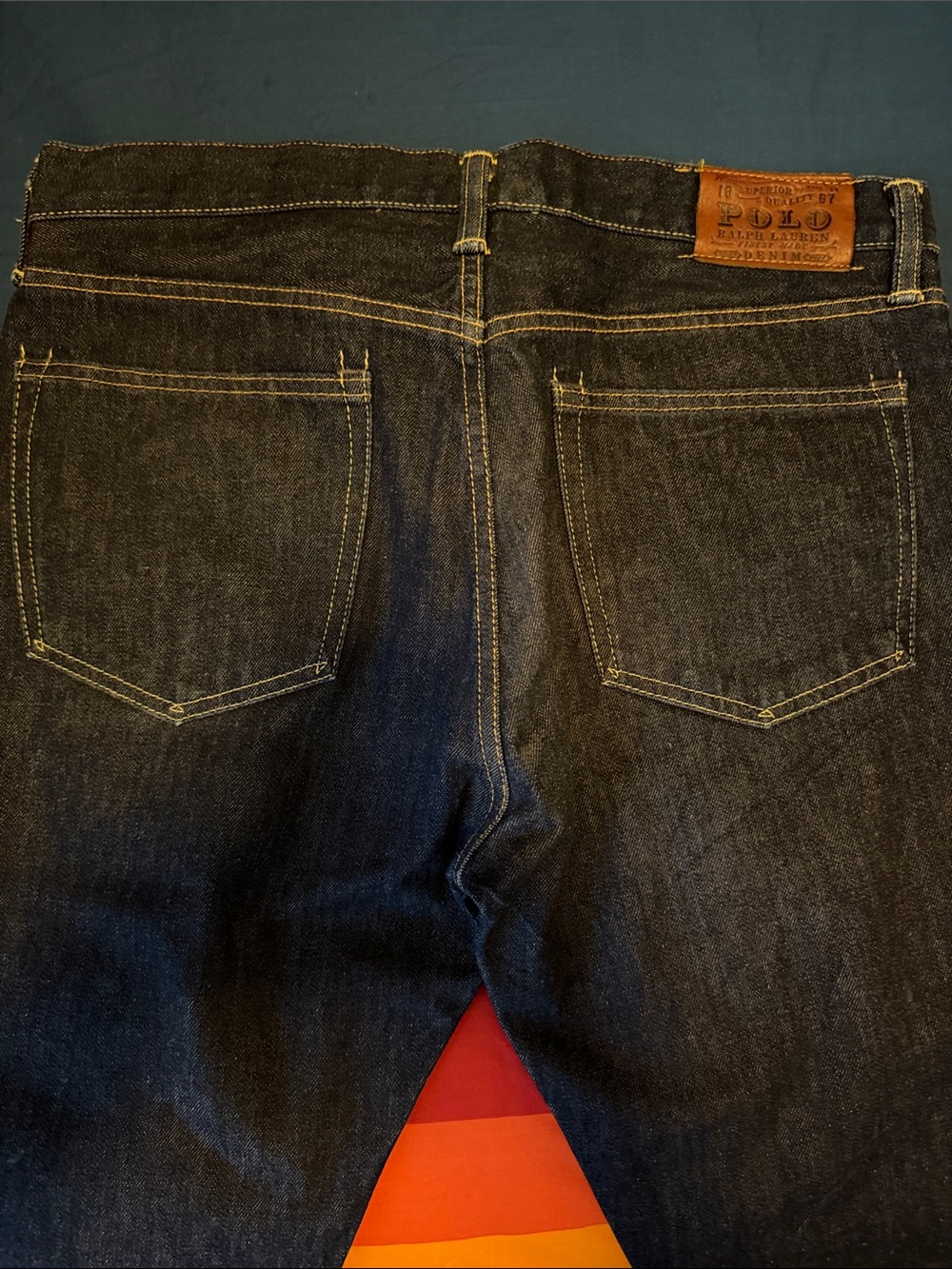 Polo by Ralph Lauren Men's Dark Indigo Straight Jeans with Leather Patch